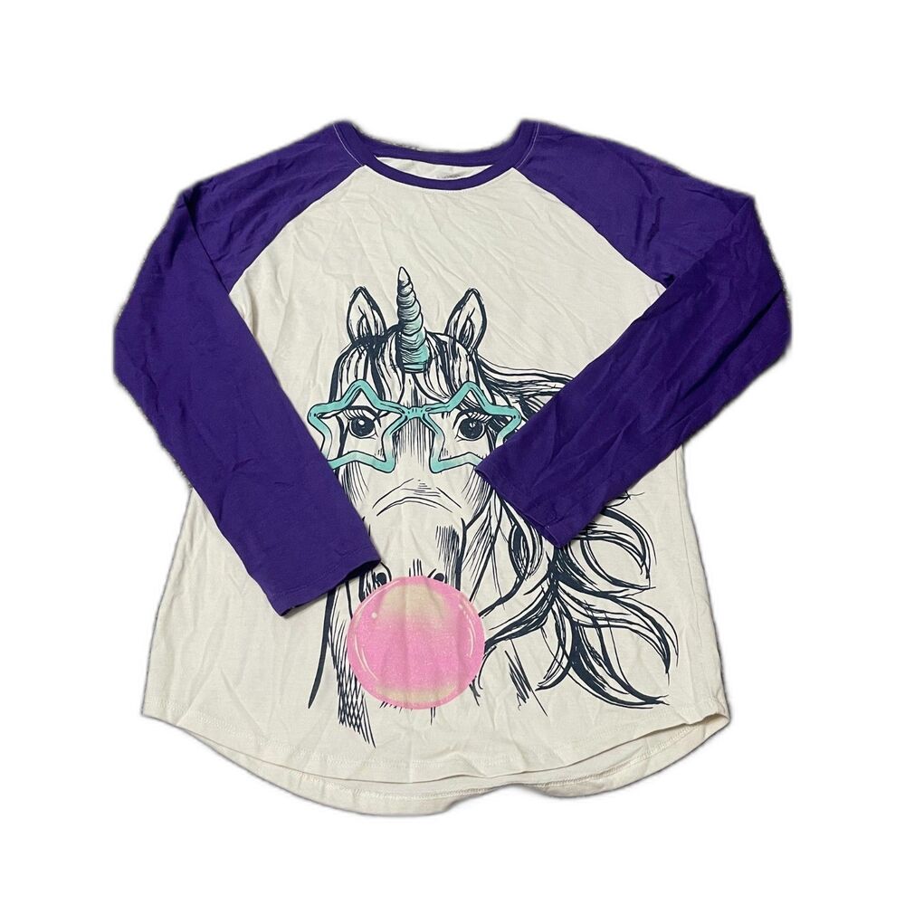 Members Mark White and Purple"My Favorite" Bubblegum Horse Long Sleeve Tee L